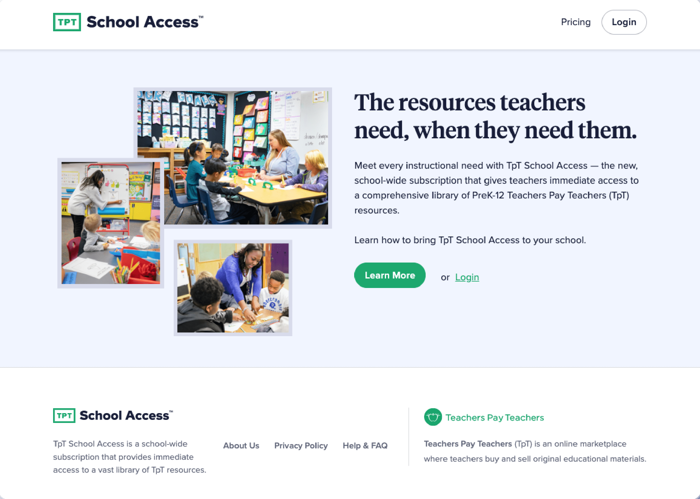 TPT School Access Dashboard Screenshot